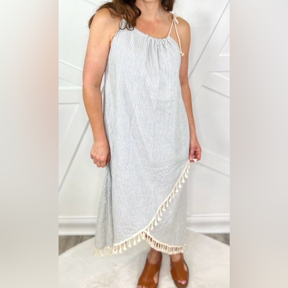 NWOT Striped Tassel-Trim Maxi Dress.